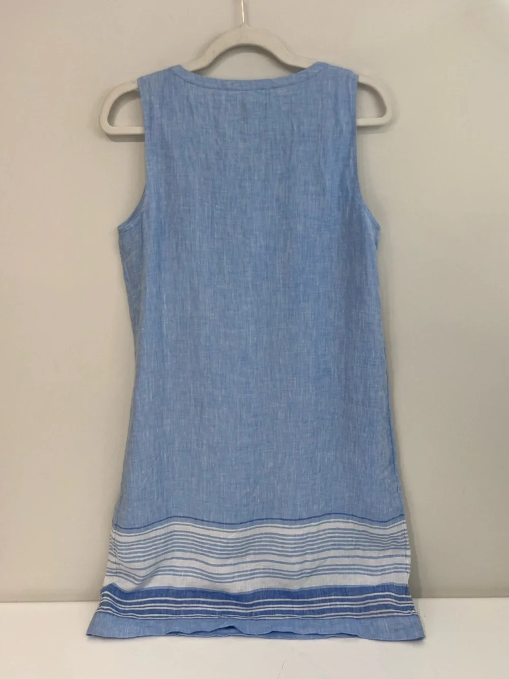 Talbots Petite  Dress Blue Linen Striped Hem Pintuck Sleeveless Shift 4P - Picture 6 of 8